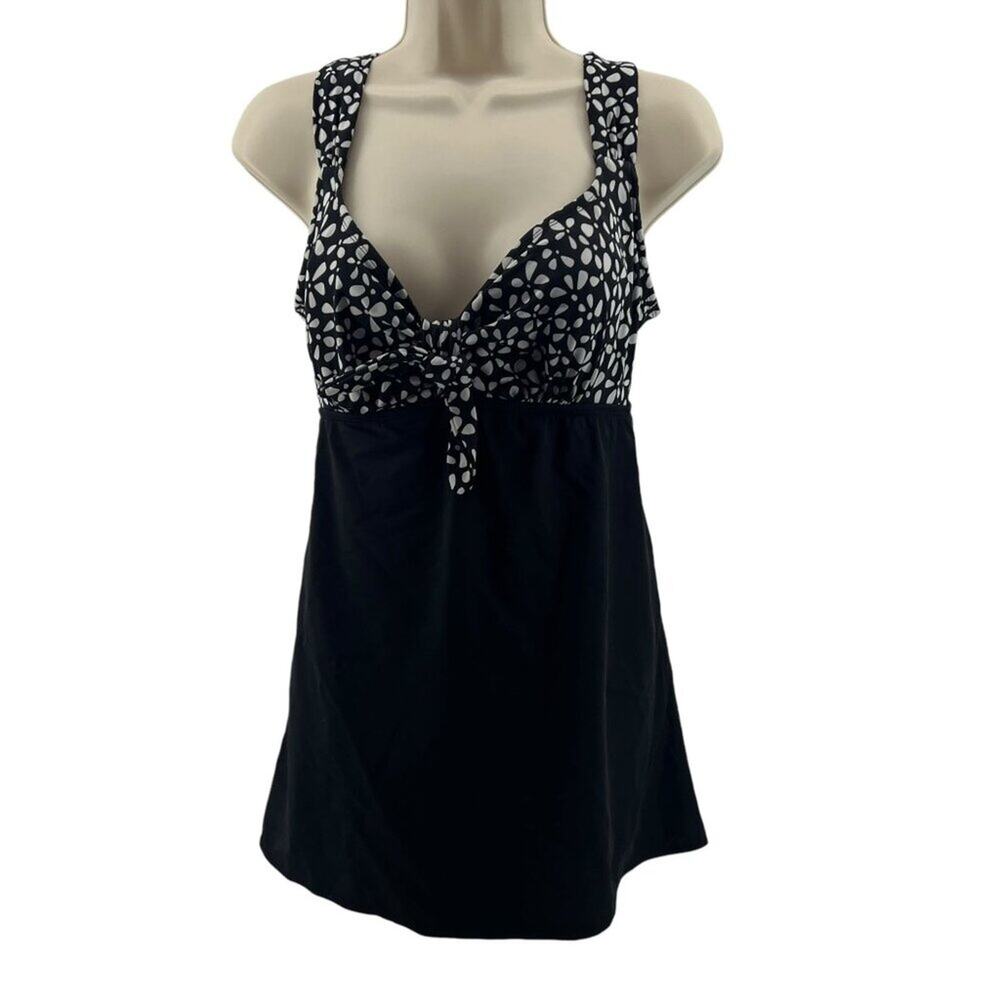 Vintage Robby Len Black White Swim Dress One Piece Swimsuit Womens Size 12